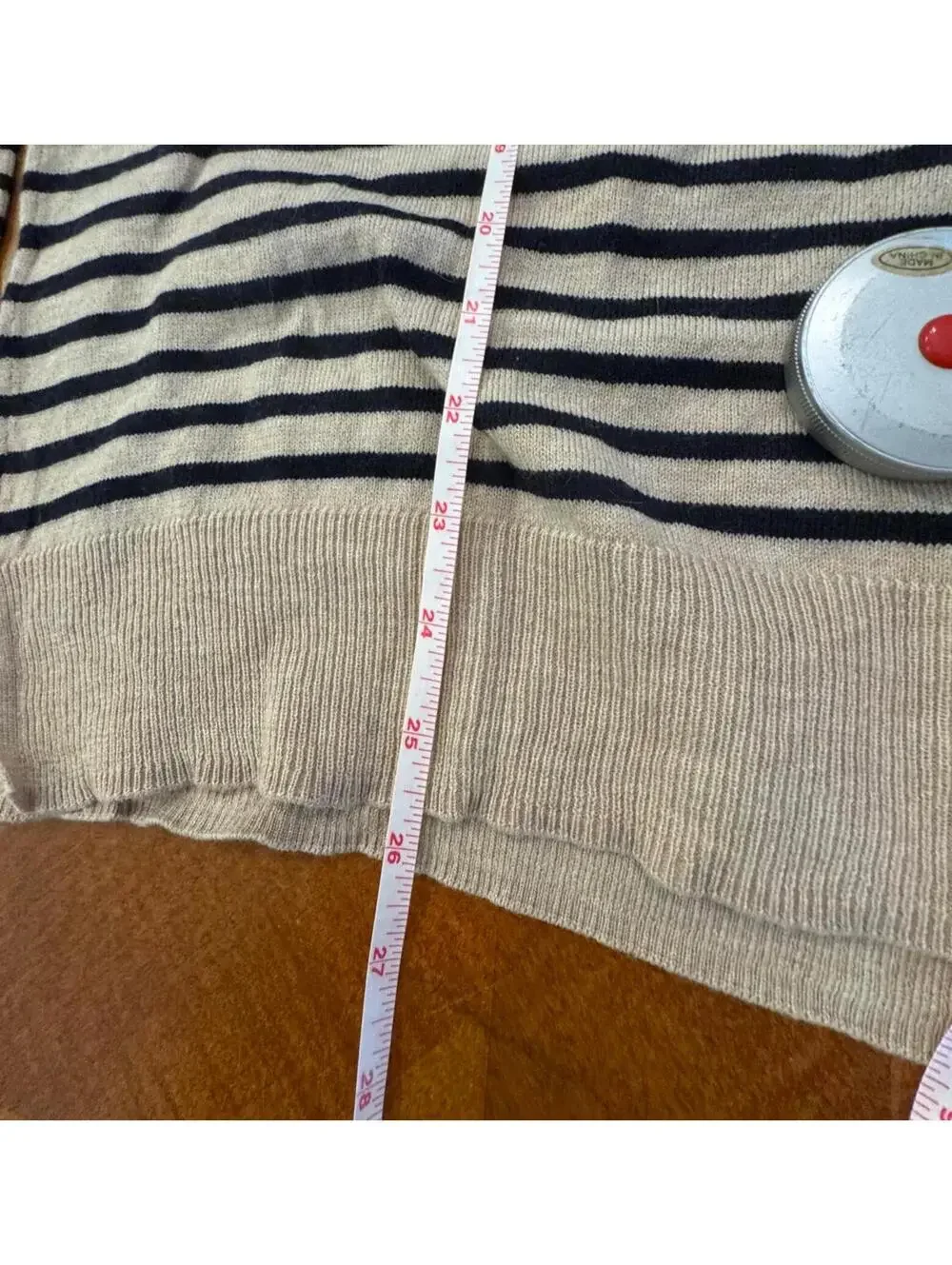 Primary Women's Beige and Navy Striped Wool Blend Sweater Size L j-2 - Picture 6 of 8